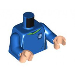 Torso Soccer Uniform, Bright Green Collar, White and Dark Blue Side Stripes, Soccer Ball on Brick Logo Pattern / Blue Arms / Light Nougat Hands : {ярко син}