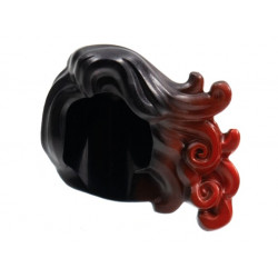Minifigure, Hair Long, Wavy, Swept to Left with Red Highlights Pattern: {черен}