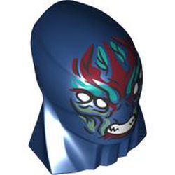 Large Figure Head Modified with Elongated Skull and Thick Neck with 4 White Eyes, Dark Red, Dark Turquoise, and Sand Green Markings, Angry Sharp Bared Teeth Pattern (Eternals Deviant Kro): {земно син}