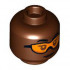 Minifigure, Head Female Black Eyebrows, Orange Goggles, Dark Brown Lips Pattern - Hollow Stud: {червеникаво-кафяв}