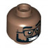 Minifigure, Head Dual Sided Black Eyebrows, Glasses, and Full Beard, Smile with Teeth / Pucker Pattern - Hollow Stud: {умерено кафяв}