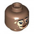 Minifigure, Head Dual Sided Female Black Eyebrows, Light Nougat Vitiligo, Reddish Brown Lips, Grin / Open Mouth Smile Pattern - Hollow Stud : {умерено кафяв}