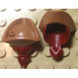 Minifigure, Hair Combo, Hair with Hat, Long Hair with Ponytail and Molded Medium Nougat Pirate Tricorne Hat Pattern (BAM): {нов тъмно червен}