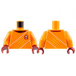 Torso Soccer Uniform, Dark Red Neck, Dice Logo, White and Dotted Yellow Diagonal Stripes Pattern / Orange Arms / Dark Red Hands: {ярко оранжев}