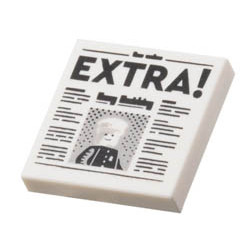 Tile 2 x 2 with Groove with Newspaper with Black EXTRA! and Policeman Minifigure with Cap Pattern: {бял}