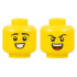 Minifigure, Head Dual Sided, Black Eyebrows, Smile with Teeth / Angry with Teeth and Tongue Pattern - Hollow Stud: {ярко жълт}
