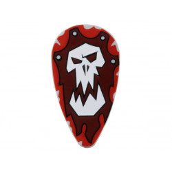 Minifigure, Shield Oval with White Troll Skull on Red and Dark Red Background Pattern: {умерено каменно сив}
