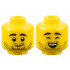 Minifigure, Head Dual Sided Black Eyebrows and Stubble, Grin / Closed Eyes, Open Mouth Smile with Top Teeth Pattern - Hollow Stud: {ярко жълт}
