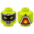 Minifigure, Head Alien Robot, Black Mask with White Outline, Yellow Slit Eyes, Dark Pink Stripes Pattern - Hollow Stud: {ярко жълто-зелен}