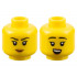 Minifigure, Head Dual Sided Female Black Eyebrows, Medium Nougat Lips, Neutral / Open Mouth Smile with Top Teeth Pattern - Hollow Stud: {ярко жълт}
