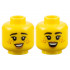 Minifigure, Head Dual Sided Female Black Eyebrows, Eyelashes, Dark Orange Freckles, Medium Nougat Lips, Open Mouth Smile with Teeth / Top Teeth Pattern - Hollow Stud: {ярко жълт}
