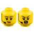 Minifigure, Head Dual Sided Female Black Eyebrows and Headset, Medium Nougat Lips, Lopsided Grin / Shouting Pattern - Hollow Stud: {ярко жълт}