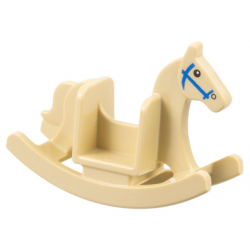 Minifigure, Utensil Rocking Horse with Black Eyes and Blue Bridle Pattern: {тухлено жълт}