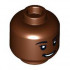 Minifigure, Head Dual Sided Female, Black Eyebrows, Dark Brown Chin Dimple, Open Mouth, Lopsided Smile / Scared Pattern - Hollow Stud : {червеникаво-кафяв}
