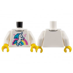 Torso Shirt with Unicorn, Sparkles, and Dark Pink, Bright Light Yellow, and Medium Azure Rainbow Pattern / White Arms / Yellow Hands: {бял}