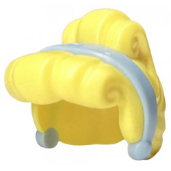 Minifigure, Hair Female Curled Fringe and Bun, Hole on Top with Molded Bright Light Blue Band and Earrings Pattern: {студено жълт}