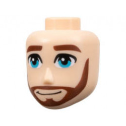 Mini Doll, Head Friends Male Large with Reddish Brown Eyebrows and Beard, Medium Azure Eyes, and Grin Pattern: {светло нуга}