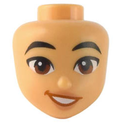 Mini Doll, Head Friends with Black Eyebrows, Reddish Brown Eyes, Nougat Lips, and Dark Orange Lopsided Open Mouth Smile with Teeth Pattern : {умерен тан}