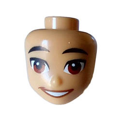 Mini Doll, Head Friends Male with Black Eyebrows, Reddish Brown Eyes, and Open Mouth Smile with Teeth Pattern: {умерен тан}