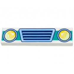 Tile 1 x 4 with Bright Light Blue Vehicle Grille, Yellowish Green and Yellow Headlights, and Dark Turquoise Bumper Pattern: {бял}