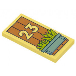 Tile 2 x 4 with Medium Nougat Boards, 23, Metallic Light Blue Planter, and Lime Plants Pattern: {студено жълт}