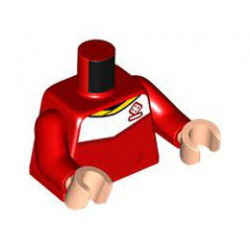 Torso Soccer Uniform, Yellow Collar, White Shoulder Panel, Dark Red Dice Logo Pattern / Red Arms / Light Nougat Hands: {ярко червен}