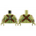 Torso Bare Chest, Dark Green Contour Lines, Reddish Brown Crossbelts with Skull Clasp Pattern / Olive Green Arms with Reddish Brown Cuffs and Zig Zag Tattoos Pattern / Olive Green Hands: {маслинено зелен}
