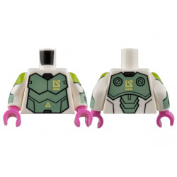 Torso Armor Sand Green Breastplate, Bright Light Yellow Triangle and Logo Pattern / White Arms with Lime and Sand Green Armor Pattern / Dark Pink Hands: {бял}