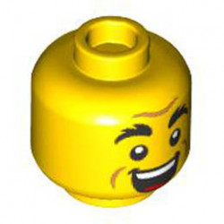 Minifigure, Head Dual Sided Black Bushy Eyebrows, Forehead and Cheek Lines, Open Mouth Grin with Teeth / Closed Mouth, Chin Dimple - Hollow Stud : {ярко жълт}