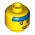 Minifigure, Head Dual Sided Female Black Eyebrows and Eyelashes, Blue Headband, Open Smile / Closed Eyes, Lopsided Open Mouth Pattern - Hollow Stud : {ярко жълт}