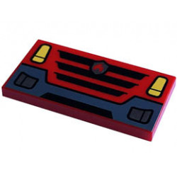 Tile 2 x 4 with Yellow Headlights, Black Grille with Silver Fire Logo Badge, and Dark Bluish Gray Bumper Pattern: {ярко червен}