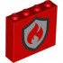 Brick 1 x 4 x 3 with Black and Silver Fire Logo Badge Pattern: {ярко червен}