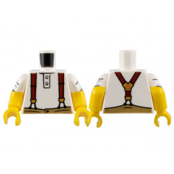 Torso Shirt with 2 Buttons, Dark Red Suspenders with Gold Clasps, Dark Tan Pants Pattern / Yellow Arms with White Short Sleeves, Rolled Pattern / Yellow Hands: {бял}