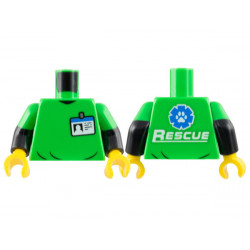 Torso Shirt with Name Badge, White and Blue 'RESCUE' and Paw Print Logo on Back Pattern / Black Arms with Molded Bright Green Short Sleeves Pattern / Yellow Hands: {ярко зелен}