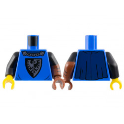 Torso Black Falcon with Silver Chain, Dark Blue Cape Pattern / Reddish Brown Arm Left with Black Short Sleeve and Chevrons Pattern / Black Arm Right / Reddish Brown Hand Left / Yellow Hand Right: {ярко син}