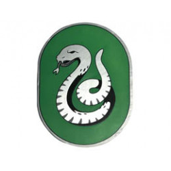 Tile, Round 6 x 8 Oval with Slytherin Crest with Silver Snake on Green Background Pattern: {сребърно метален}