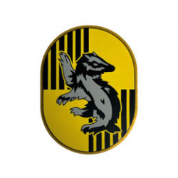 Tile, Round 6 x 8 Oval with Hufflepuff Crest with Badger and Black Stripes on Yellow Background Pattern: {топло златист}