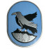 Tile, Round 6 x 8 Oval with Ravenclaw Crest with Black and Pearl Dark Gray Eagle and Rock with Roots on Medium Blue Background Pattern : {сребърно метален}