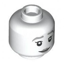 Minifigure, Head Dual Sided Female Silver Eyebrows and Lips, Smile / Angry with Open Mouth and Raised Eyebrows Pattern - Hollow Stud : {бял}