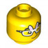 Minifigure, Head Dual Sided Black Eyebrows, Black and Gold Glasses and Open Mouth / Rabbit Glasses Winking with Lopsided Grin Pattern - Hollow Stud : {ярко жълт}