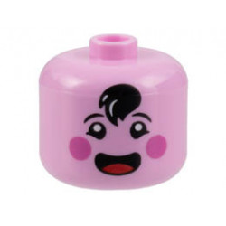 Minifigure, Head, Modified Giant, Black Hair Tuft, Dark Pink Cheeks, Open Mouth with Red Tongue Pattern - Vented Stud: {светло пурпурен}