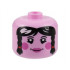 Minifigure, Head, Modified Giant, Female Black Hair with Braids, Dark Pink Cheeks and Lips Pattern - Vented Stud: {светло пурпурен}