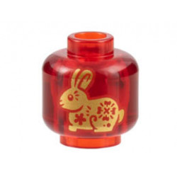 Minifigure, Head without Face with Gold Rabbit Pattern on Both Sides - Vented Stud: {прозрачно червен}