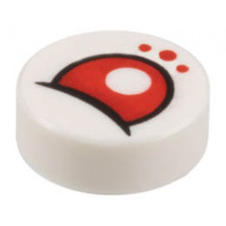 Tile, Round 1 x 1 with Red Eye Partially Closed and Dots Pattern: {бял}