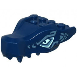 Dragon Head (Ninjago) Jaw with 2 Bar Handles on Back with Light Aqua Eyes and Metallic Light Blue Eyebrows and Scales Pattern: {земно син}