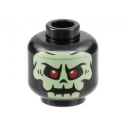 Minifigure, Head Alien Yellowish Green Skull with Red Eyes Pattern - Hollow Stud: {черен}