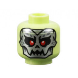 Minifigure, Head Alien Silver Skull with Red Eyes Pattern - Hollow Stud: {пролетно жълто-зелен}