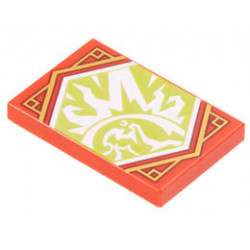 Tile 2 x 3 with White Ninja, Force Field, and Fire on Lime Background with Gold Trim Pattern (Ninjago Resilience Banner): {ярко червен}