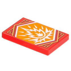 Tile 2 x 3 with White Fire on Orange Background with Gold Trim Pattern (Ninjago Strength Banner): {ярко червен}