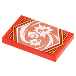 Tile 2 x 3 with White Ninja with Energy Burst Hands on Copper Background with Gold Trim Pattern (Ninjago Focus Banner): {ярко червен}